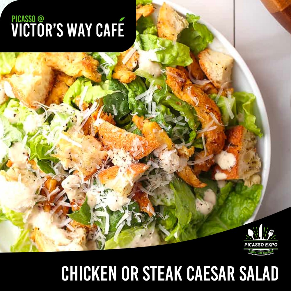 Picasso_Group's tweet photo. The Victor's Way Café is serving Chicken or Steak Caesar Salad today! Visit the Link during lunch and try this amazing special! #UMHS #PRG #PicassoExpo https://t.co/KLOGIiJHBK