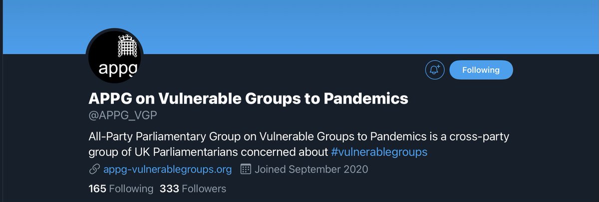 Many Vulnerable People are unaware of the APPG on People Vulnerable to Pandemics. They are working within Government across both houses, trying to address the needs of the Vulnerable.They do however need input from us so they are aware of the issues. They have a webinar coming up