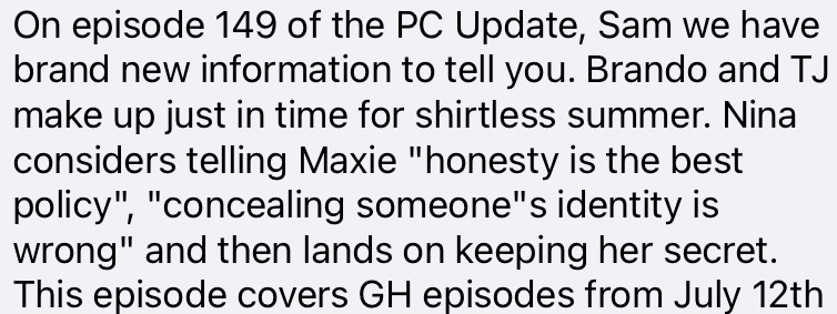 ThePCUpdate_'s tweet image. anchor.fm/thepcupdate/ep… A #generalhospital Podcast🎙#carlycorinthos #steveburton #jasonmorgan #ninareeves #maxiejones #brandocorbin #tjashford #laurawright #sammcall #KellyMonaco #johnnywactor #tajhbellow #kirstenstorms #cynthiawatros