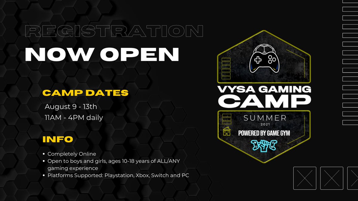 🧐Looking for a reason to register for Summer Gaming Camp - Powered by <a href="/GameGymEsports/">Game Gym</a>? The esports coaches are passionate about gaming &amp; will focus on working towards your gaming goals, gaming responsibly and having fun!

Attend➡️ vysagaming.com/camp