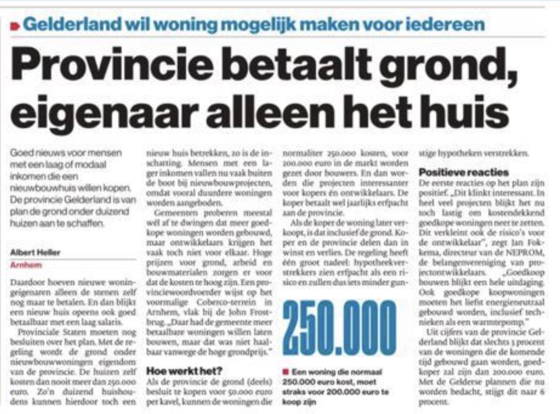 Ongelooflijk. Hoe kan een provincie huiseigenaren een huis laten kopen zonder de grond onder het huis? 

Kijk naar het erfpacht drama in Amsterdam waar huiseigenaren  onnodig in de schulden worden gejaagd!
