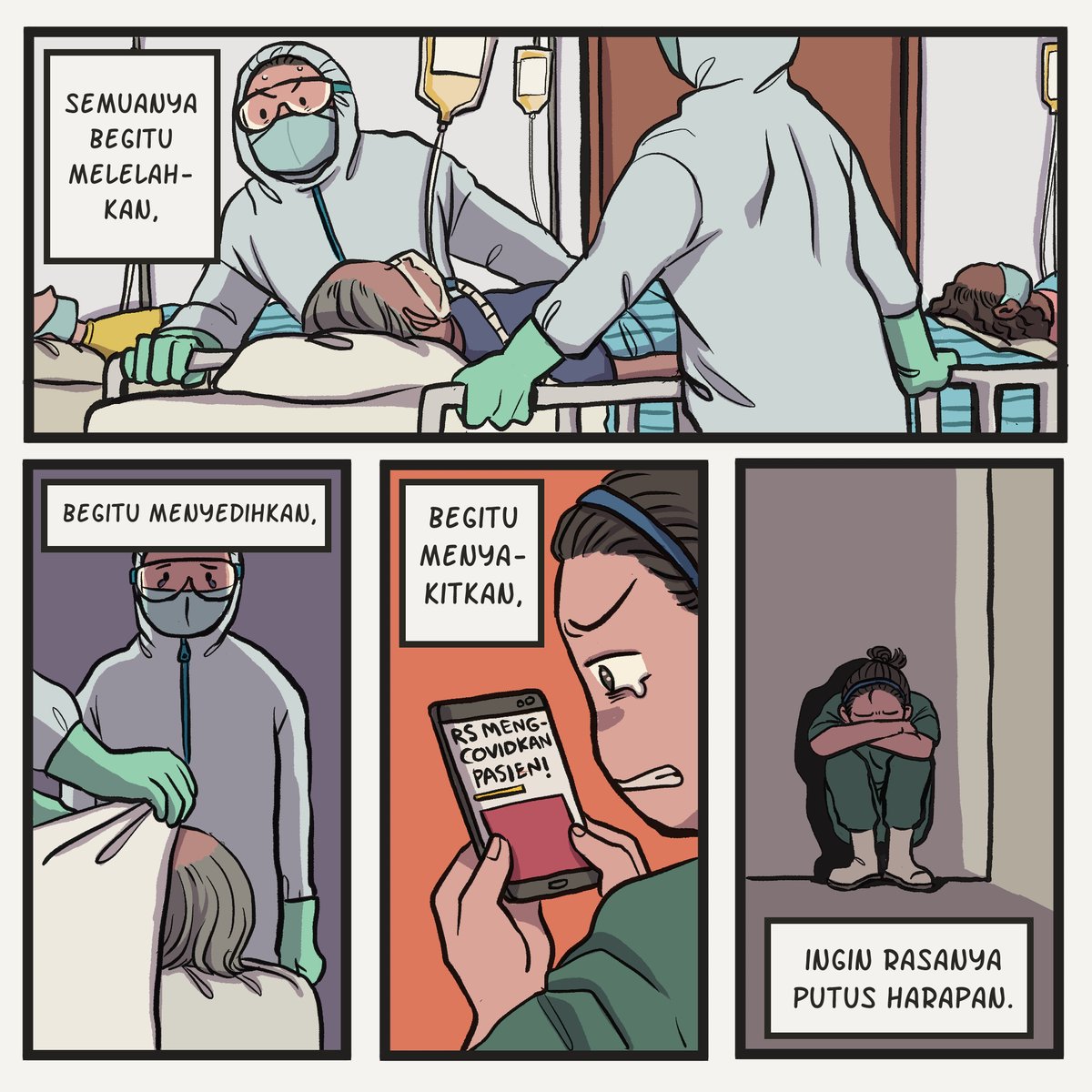 (1/2) #KomikVsKovid
Untuk teman-teman nakes,
Terima kasih karena gak pernah berhenti berjuang.
Untuk semuanya yang sedang dalam keadaan yang sulit,
Terima kasih karena tidak menyerah pada hidup.