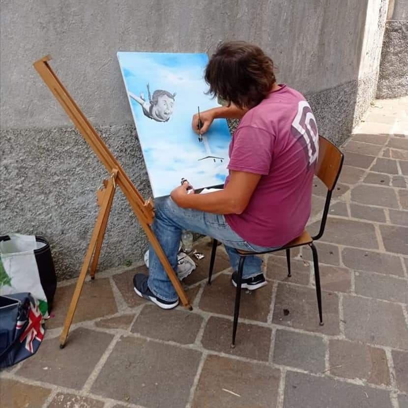 ArteSoriani's tweet photo. Estemporanea di pittura a Campo Ligure. Oggi ho imparato volare e il titolo del quadro che ho realizzato. Omaggio al grande Eugenio Finardi #oggihoimparatoratoavolare #eugeniofinardi #eugeniofinardilive #sorianiarte #nicolasorianiarte https://t.co/HQO0OGcU8c https://t.co/wiqHIlJ9Xj