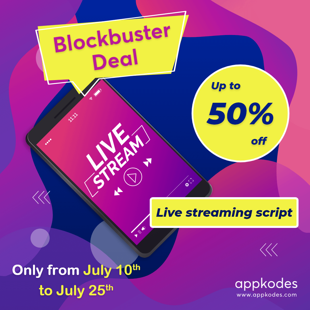 appkodes's tweet image. 🚏 Don’t wait, just grab the deal on live streaming script 🏃 

Limited Period offer🕐 : From July 10th - July 25th📆 

Get Up to 70% offer on our clone 👉 appkodes.com/live-streaming…

#livestreamingscript #getoffer #appkodeslivza