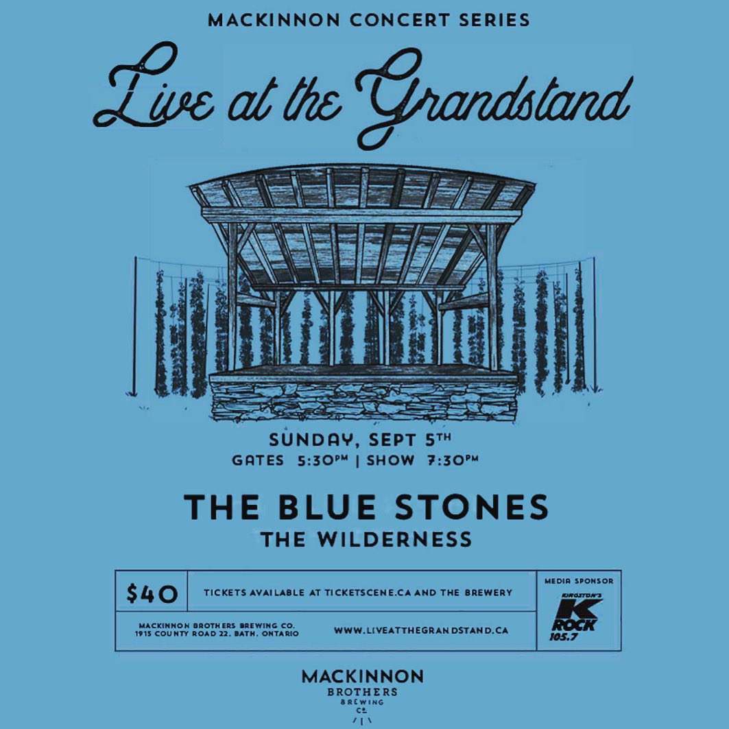 We are beyond pumped to announce the first concert in our MacKinnon Concert Series:

𝕋ℍ𝔼 𝔹𝕃𝕌𝔼 𝕊𝕋𝕆ℕ𝔼𝕊
with special guests:
𝚃𝙷𝙴 𝚆𝙸𝙻𝙳𝙴𝚁𝙽𝙴𝚂𝚂

Sunday, Sept. 5th 

Tickets and bus passes can be purchased online or at the brewery.

liveatthegrandstand.ca