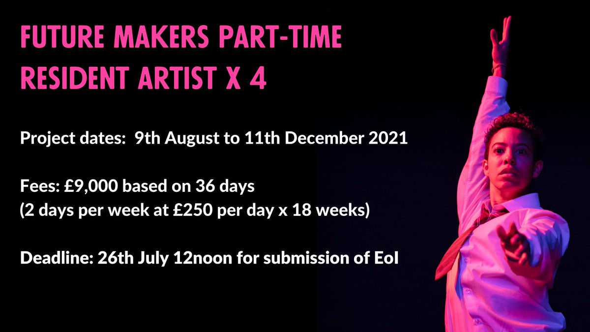 TCLive's tweet photo. One week left to apply 📢 

Join us as one of 4 part-time resident artists, shaping the planning &amp; delivery of #FutureMakers. We’d love to hear from people across a range of disciplines #ArtsJobs #FreelancersMakeTheatreWork

Find out more: https://t.co/uWHPuK55XC https://t.co/Z4ZT2mh97W