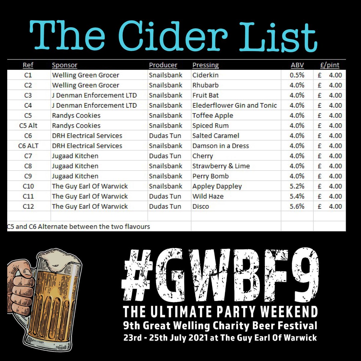 wellingbeerfest's tweet photo. It’s here!
The Cider List!
Check out no1 Ciderkin at 0.5% a driver friendly non drinking cider.
It all starts next Friday at @WellingFootyPub, in Welling, Kent, in the beer garden.
Includes three days of live music
All free!
#WellingBeerFest #cider #cideLover #CiderTasting https://t.co/GhjeujNUw7