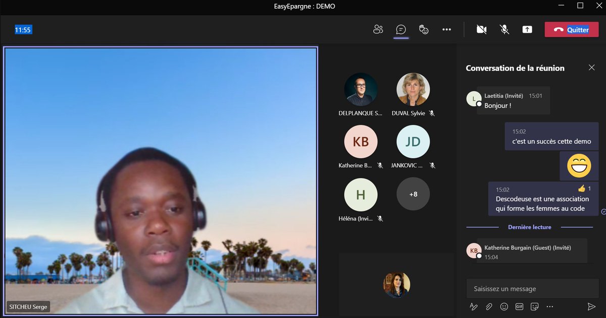 Immersion pour les <a href="/DesCodeuses/">DesCodeuses</a> dans nos rituels agile, aujourd'hui avec la démo métier pour l'application Easy Epargne
Merci Sebastien scrum master Serge PO d'avoir pris le temps d'expliquer le contexte et répondre aux questions sur les fonctionnalités , les technos et le rituel