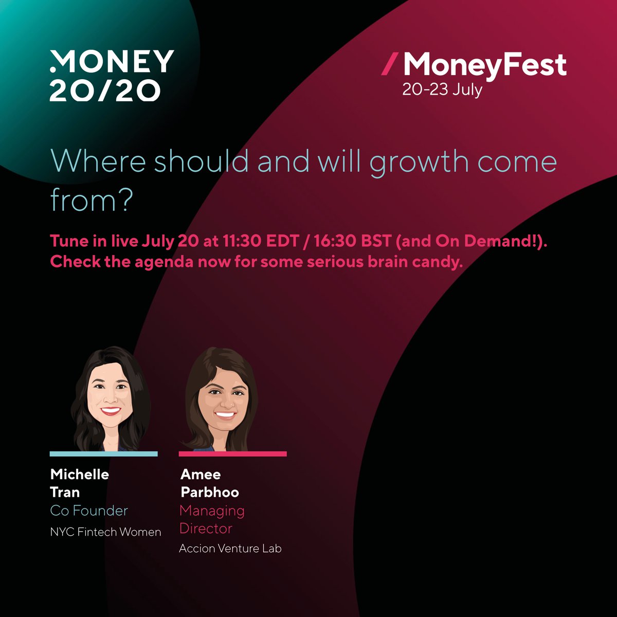 Tomorrow: <a href="/AccionVLab/">Accion Venture Lab</a>’s <a href="/Parbhoo_Amee/">Amee Parbhoo</a> will join <a href="/NYCFintechWomen/">NYC Fintech Women</a>’s Michelle Tran to discuss the future of the #fintech industry at #MoneyFest by <a href="/money2020/">Money20/20</a>. Register for free here: bit.ly/3qX211Z
