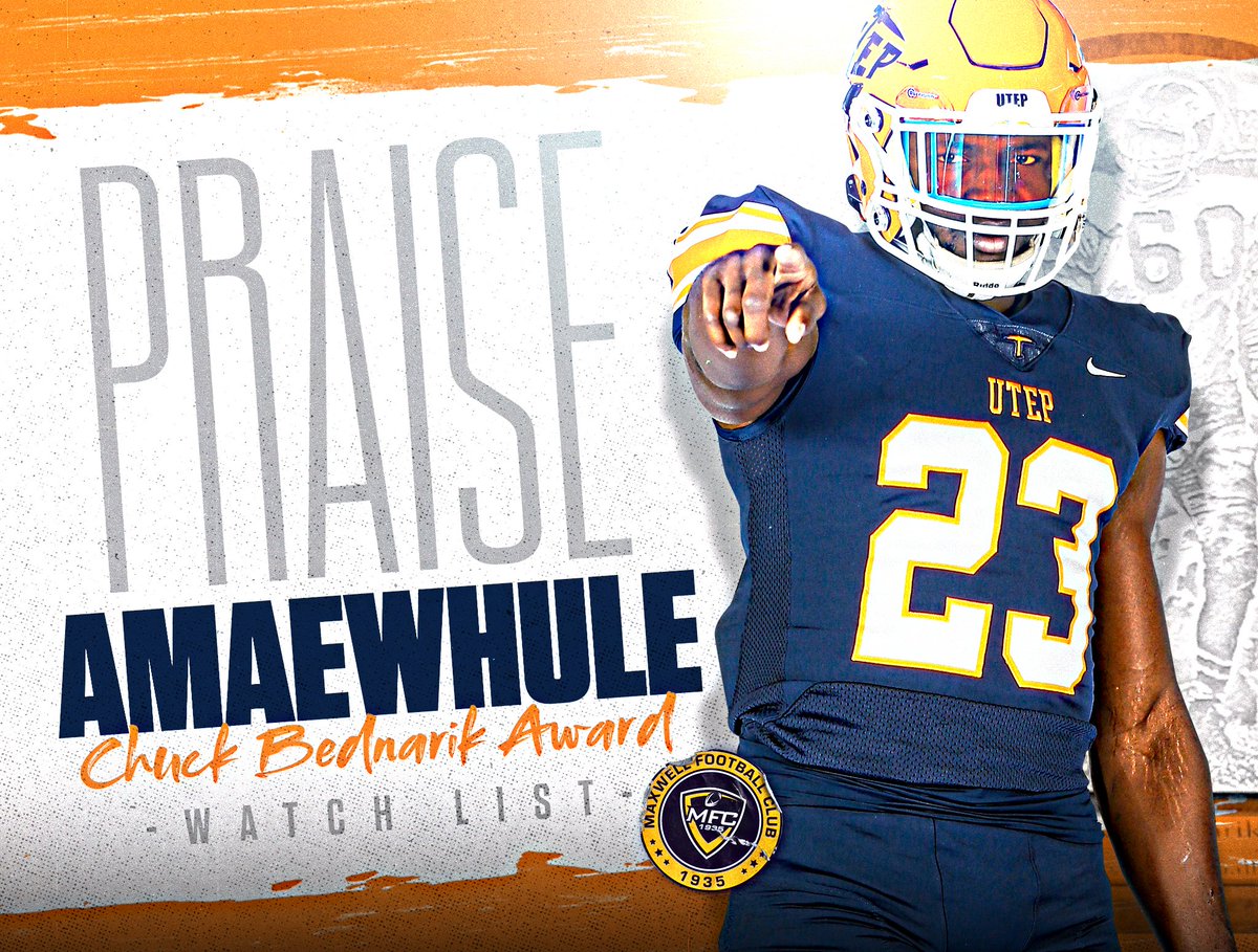 UTEPFB's tweet image. Congratulations to @Praise_2k for being named to the @BednarikAward Watch List! 👀

📰: bit.ly/3zb0vMI

#PicksUp ⛏️
