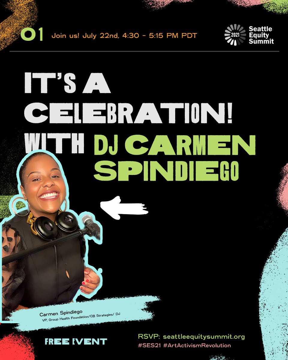 RSVP for FREE before registration CLOSES TONIGHT AT 8pm/PST!seattleequitysummit.org! 

Join us for a celebration w/ @CarmenBerkley!  

Today is the LAST DAY to RSVP for #SES21: #ART➡️#ACTIVISM➡️#REVOLUTION. Are YOU about this life? 

Day ☝🏽open to ALL. Day ✌🏽for #BIPOC only!