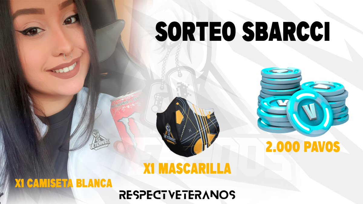 sbarcci's tweet photo. 💥SORTEO CON 2 GANADORES💥

*El 1°se llevará 2000 pavos de Fortnite y una mascarilla de VTN.
*El 2° se llevará una camiseta de VTN

REQUISITOS:
➡️Seguirme a mi y a @VeteranosClub
➡️RT y FAV a este Tweet.
➡️Mencionar a 2 amigos.
⚠️El sorteo acabará el día 02/08/2021⚠️
SUERTE!❤️ https://t.co/eKqaBhQUGK