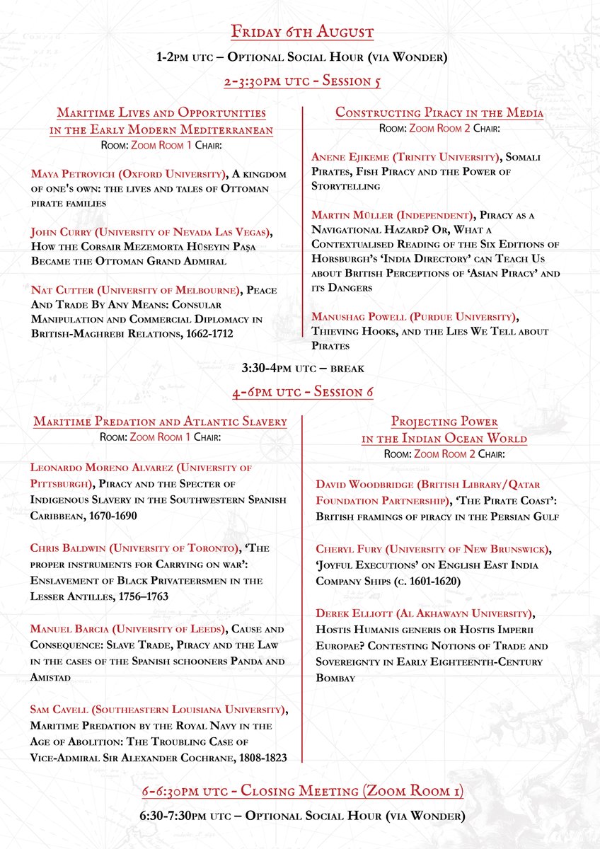 davidwilsonhist's tweet photo. Programme for the Problem of Piracy II Conference, 4-6 August! Limited spots available so to attend the conference as a non-speaker, you must register via  EventBrite:  https://t.co/Cqky8Sj4Lc https://t.co/XzCGzCwfAJ