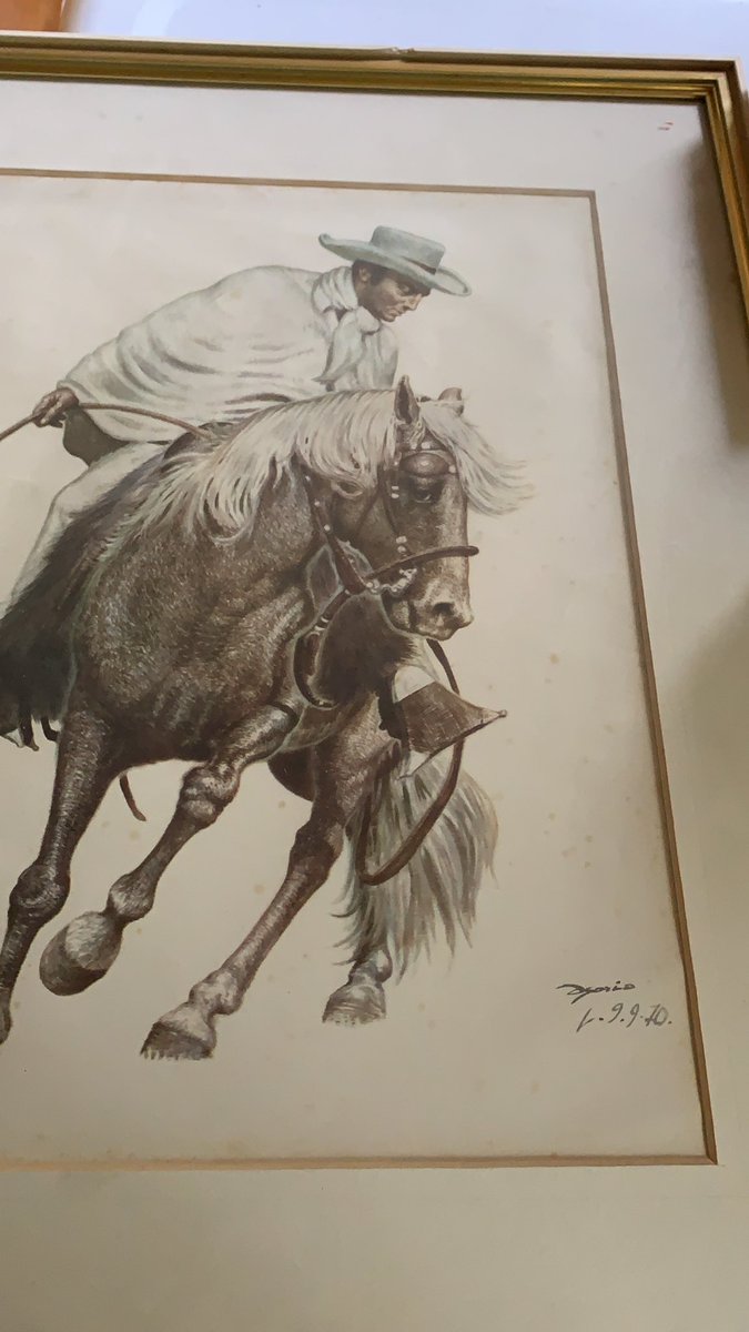 Dirk and I made a huge art haul at goodwill yesterday. There is a set of original vaquero style colored pencil originals. I cannot make out the mark to research them so I’d like to see if anyone recognizes it?
