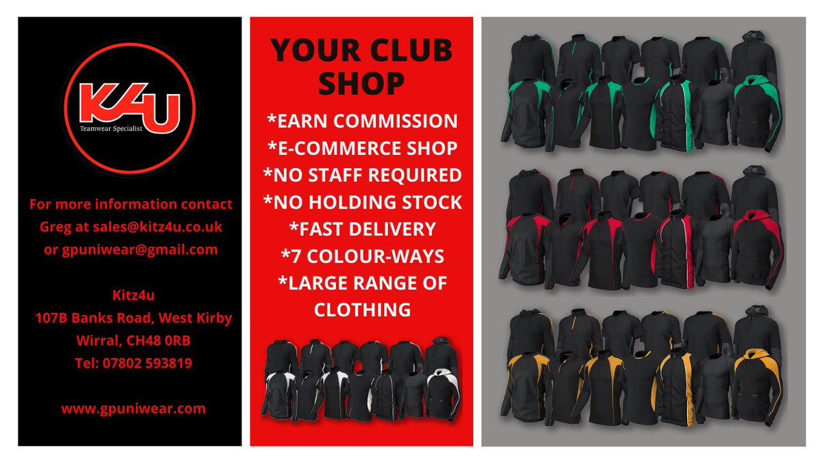 Kitz4u (@kitz4u) on Twitter photo Interested in having your own club shop but been let down with delivery, stock, poor customer service. Would you like an e-commerce shop where you earn commission on everything you sell but without holding your own stock! Contact Greg at sales@kitz4u.co.uk for more information. Interested in having your own club shop but been let down with delivery, stock, poor customer service. Would you like an e-commerce shop where you earn commission on everything you sell but without holding your own stock! Contact Greg at sales@kitz4u.co.uk for more information.