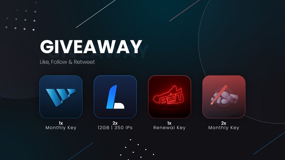 📈 Flash Giveaway 🎁Prizes 1x monthly key @wrathsoftware 1x renewal key @NSB_Bot 2x monthly access @TheEssentiaIs 2x 12GB | 350 IPs plan @LiveProxies 🌟Rules 🚰Follow all accounts ❤️Like 🔄RT 🔔Ends in 24h