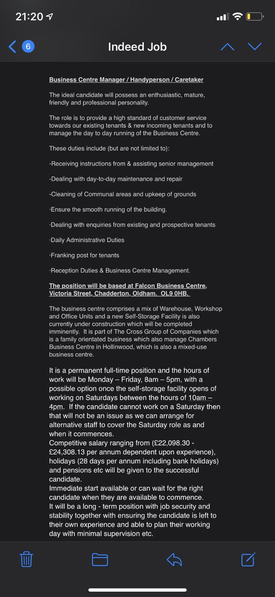 Evening #oldhamhour hope you are enjoying the gorgeous weather - if you know anyone suitable looking for a job or may be considering a move yourself then we have a position available - see attached image and zoom in to read #supportoldham inbox to apply or for further details!