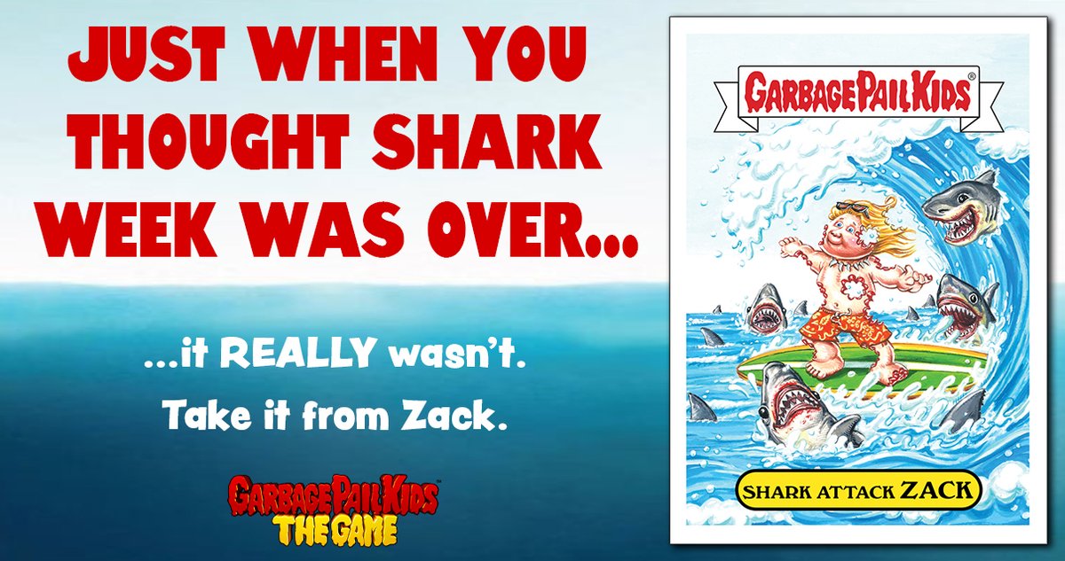 gpkgame's tweet photo. For some people, EVERY week is Shark Week. Take some of the bite out of it by playing our #GarbageCannesFilmFestival events! #GCFF #SharkWeek #gpkgame #garbagepailkids Download free today @ https://t.co/w3ciUc2Cau https://t.co/yuLJlCfyv0