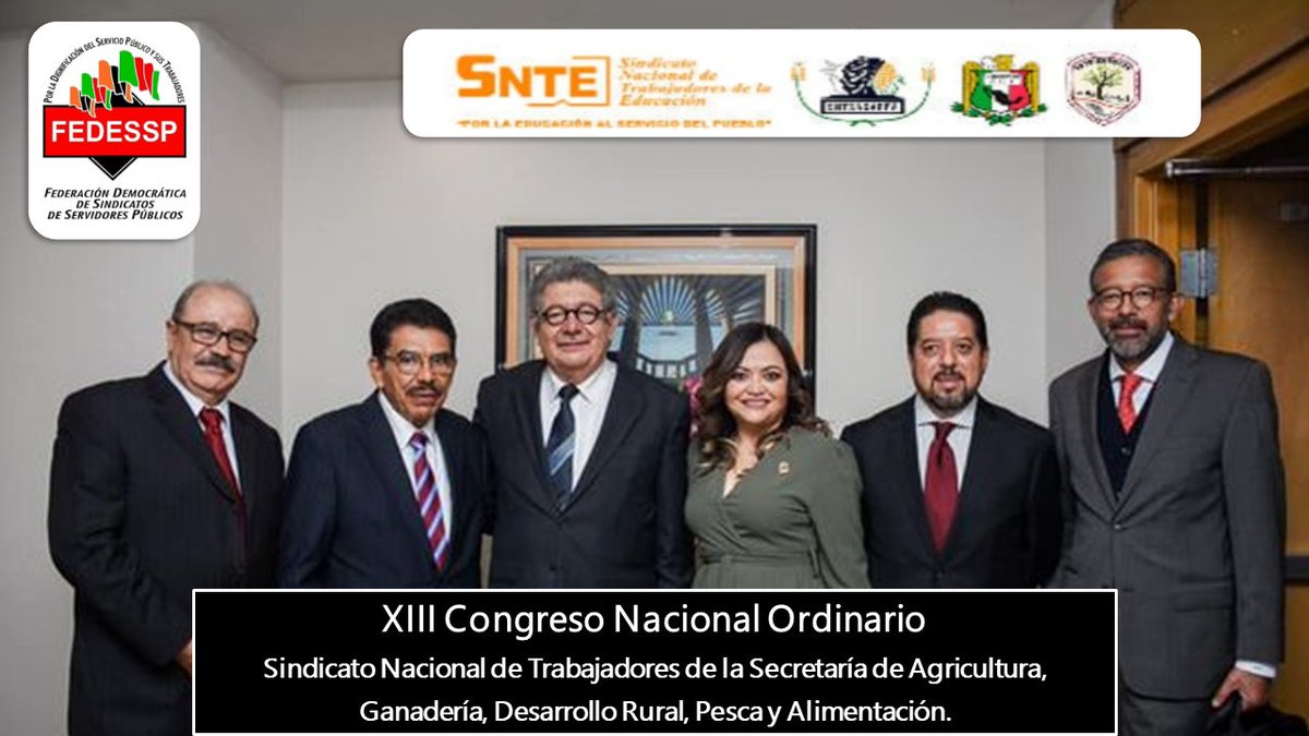 #Enterate
La Presidencia Colegiada Nacional de la @FEDESSP  asiste a la Inauguración del XIII Congreso Nacional Ordinario del Sindicato Nacional de Trabajadores de la Secretaría de Agricultura, Ganadería, Desarrollo Rural, Pesca y Alimentación.
<a href="/agusaviles1/">Agustín Avilés</a> <a href="/marudavalos29/">Maru Dávalos</a> 
#Lunes