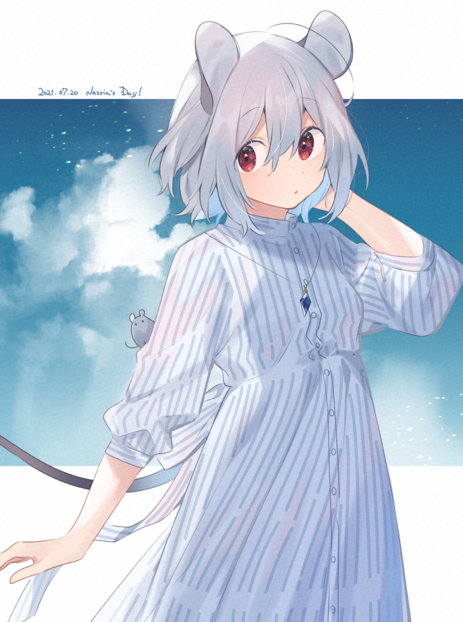 nazrin 1girl animal ears mouse ears solo red eyes tail dress  illustration images