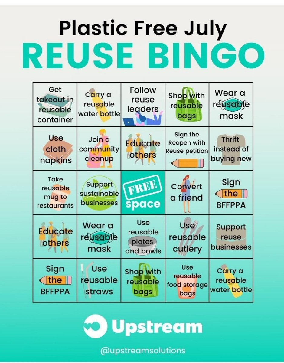 IEBGreenUWS's tweet image. Let&apos;s play Reuse Bingo! 

Share with a friend and see who can call bingo first!! 

#PlasticFreeJuly or not, this is a wonderful game to keep posted up at home or work to have fun while accomplishing our sustainable goals! 

#upstreamsolutions #reuse #environmental #ClimateAction