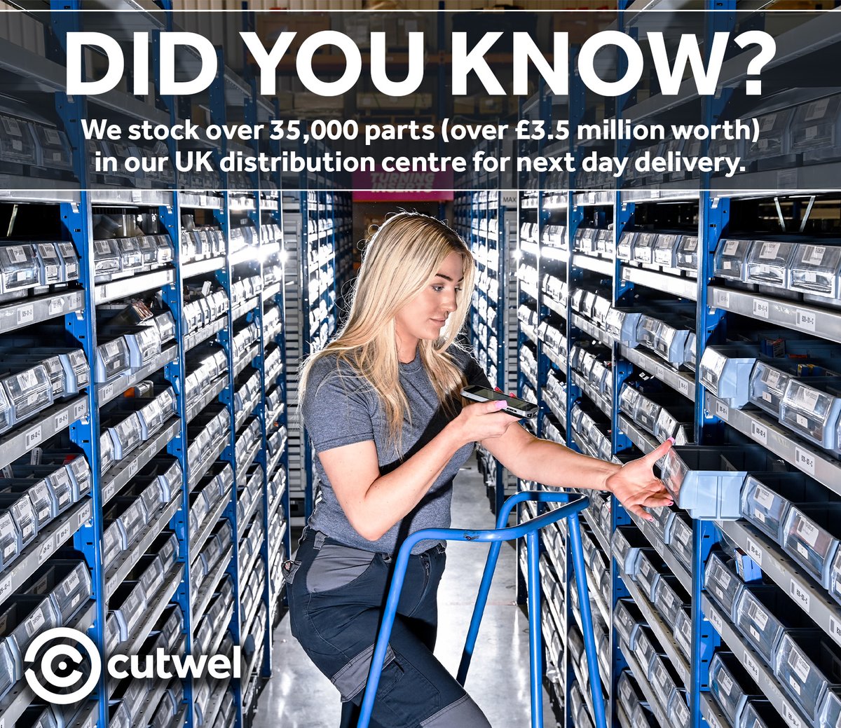 Cutwel's tweet image. DID YOU KNOW?🤔
 
Cutwel stocks over 35,000 parts (£3.5 million worth) in our UK-based distribution centre.
 
This means that our customers rest easy knowing that we have the tooling they need, when they need it.

#PerformanceDelivered