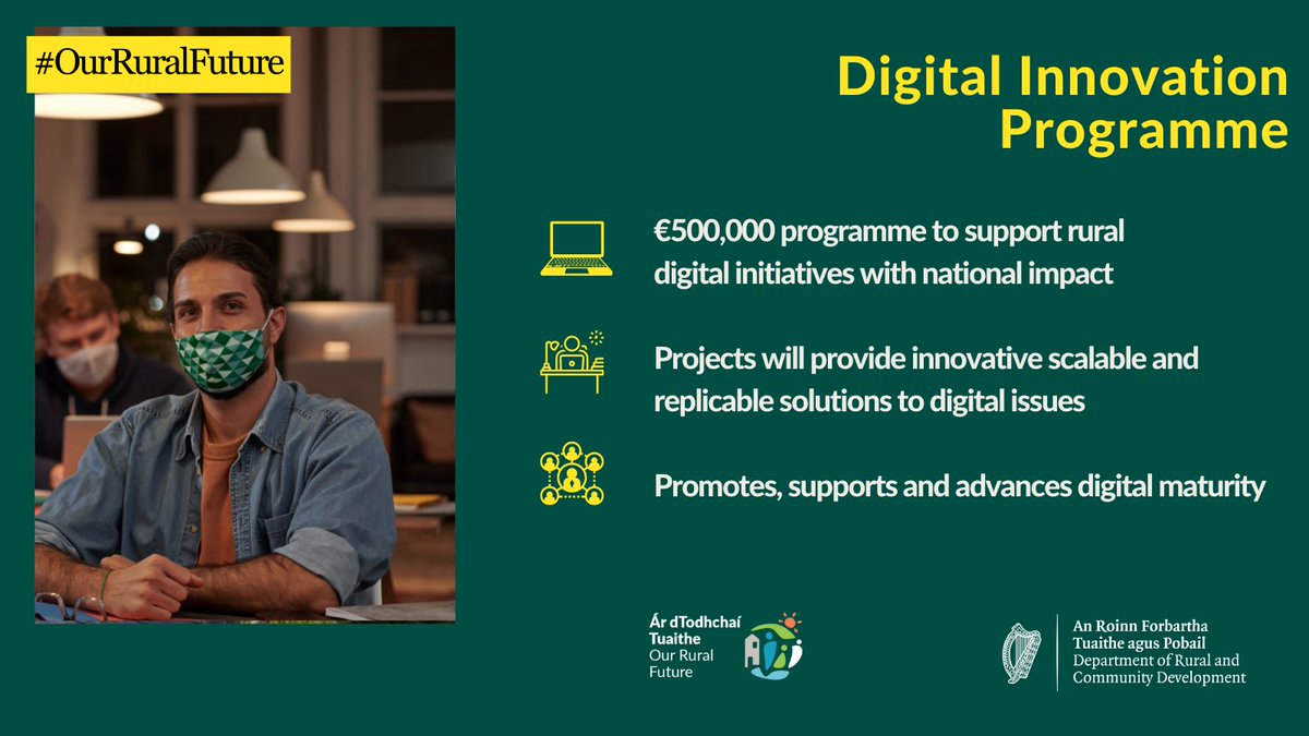 The Digital Innovation Programme supports projects from local authorities that encourage collaboration &amp; support rural digital development. 

Deadline for Applications is Friday. 

Contact your local authority Broadband Officer to discuss your ideas here > bit.ly/2W2U5kF