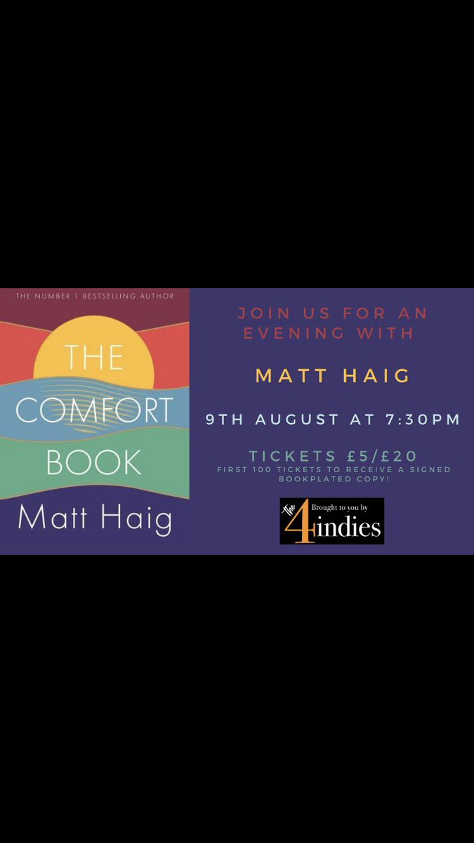 One of our faves is online soon with his already best seller #Thecomfortbook. Who is joining us online <a href="/matthaig1/">Matt Haig</a> <a href="/homewith4indies/">At Home with 4 Indies</a>
eventbrite.co.uk/e/161767353509