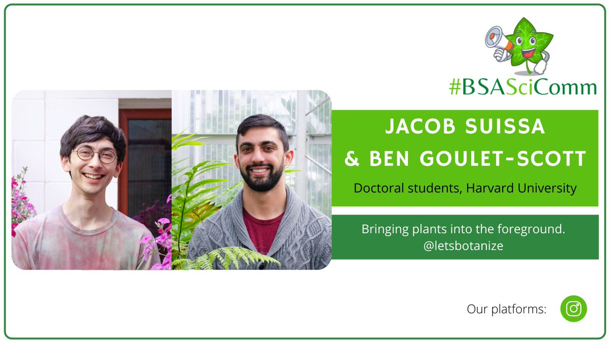Botanical Society of America (@botanical_) on Twitter photo Jacob Suissa and Ben Goulet-Scott are PhD candidates at <a href="/HarvardOEB/">Harvard Organismic & Evolutionary Biology</a>. They communicate concepts in plant biology / evolution through photos and short video series on their Instagram page: Let's Botanize (<a href="/letsbotanize/">LB</a>). @jacobsuissa <a href="/BiodiversityBen/">Ben Goulet-Scott</a> #Botany2021 #BSASciComm 1/3 Jacob Suissa and Ben Goulet-Scott are PhD candidates at <a href="/HarvardOEB/">Harvard Organismic & Evolutionary Biology</a>. They communicate concepts in plant biology / evolution through photos and short video series on their Instagram page: Let's Botanize (<a href="/letsbotanize/">LB</a>). @jacobsuissa <a href="/BiodiversityBen/">Ben Goulet-Scott</a> #Botany2021 #BSASciComm 1/3