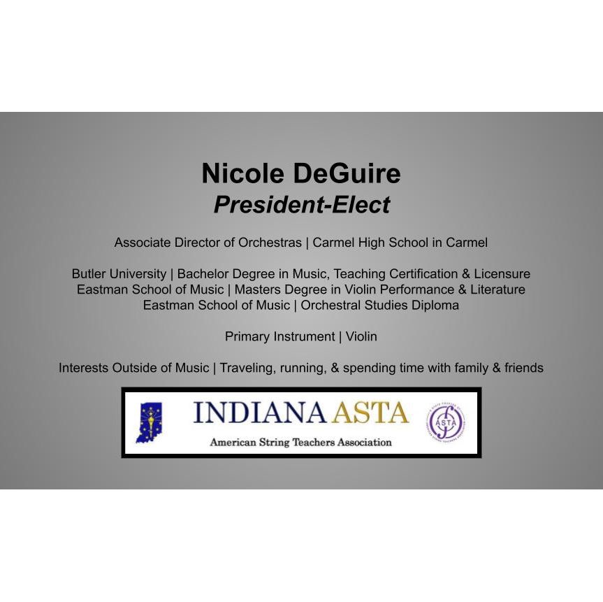 IndianaASTA's tweet image. Meet our President-Elect ➡️ Nicole DeGuire
@EastmanSchool @butleru @myccs 
#MusicEducation #Educators #ASTA