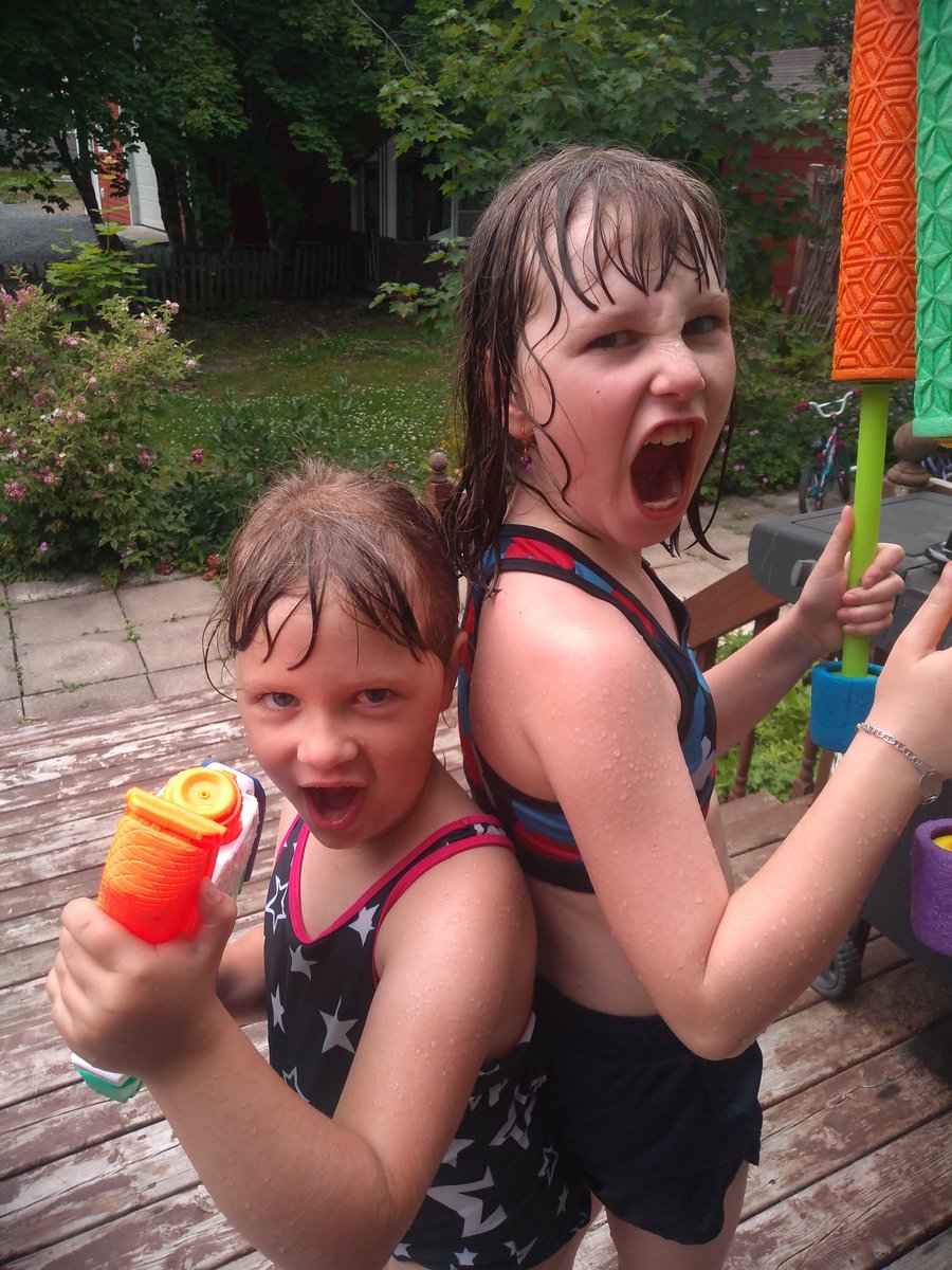 When it's hot out and mom goes to work and leaves dad home with the kids #waterfight #2on1 #dadwins #dadneedstostainthedeck