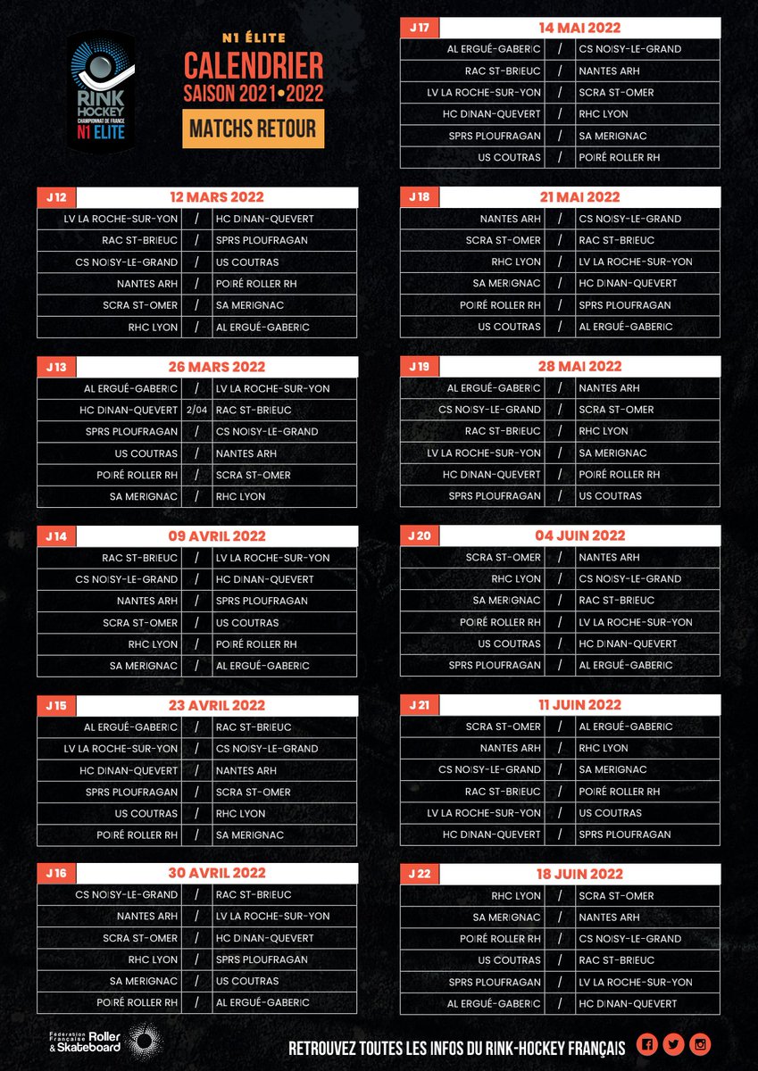 🔥 Calendrier 2021-2022 - N1 Elite 🏑🥅

👉 Le calendrier N1 Elite pour la saison 2021-2022 est sorti !
🏁 Début du championnat le samedi 2 Octobre 2021 !