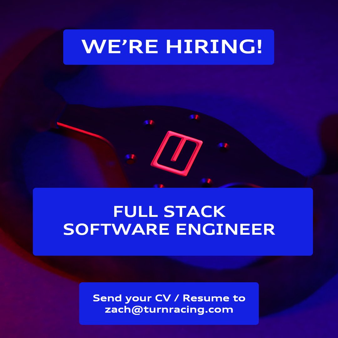 TurnRacing's tweet image. Looking for an experienced full stack software engineer! Please send your resume or CV to zach@turnracing.com to get more information. We are particularly interested in people with experience and a passion for sim racing so please include those hobby and passion project details!