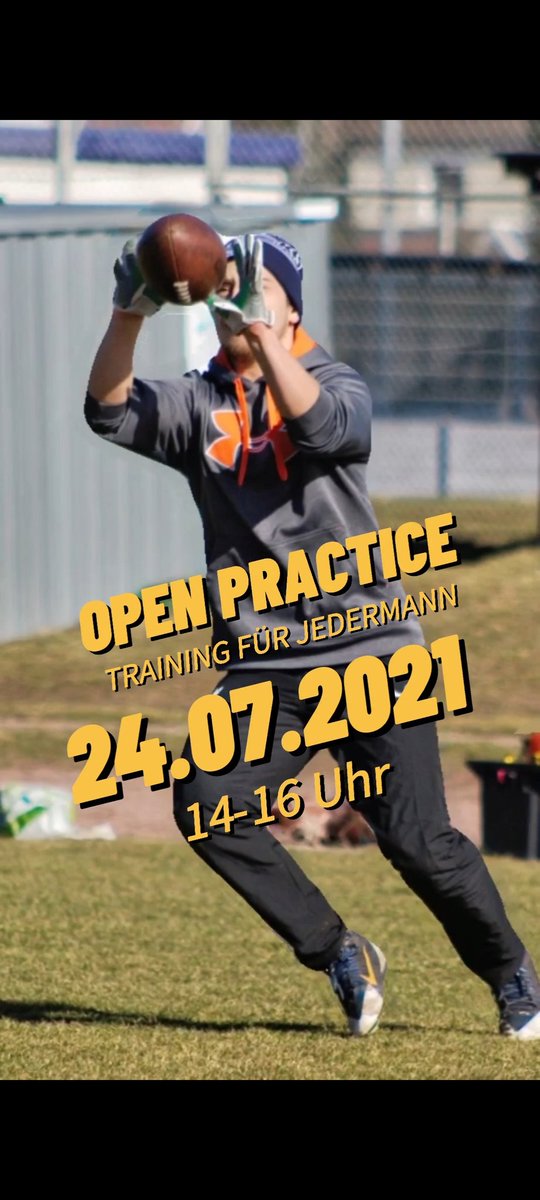 Offenes Training am Samstag 24.7.2021. 14-16 Uhr. SpVgg Erlangen. Ab 16 Jahren. Einfach vorbeikommen und Football ausprobieren.