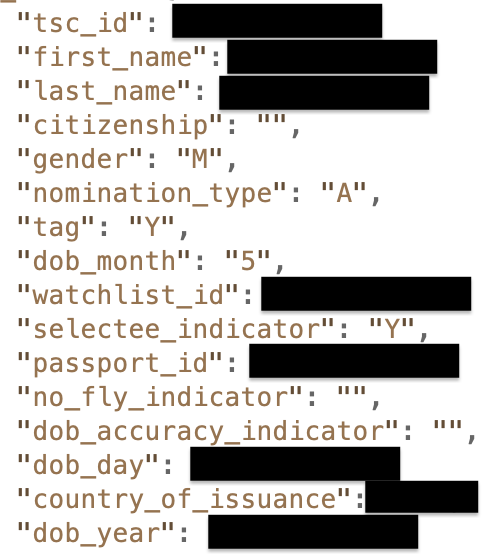MayhemDayOne's tweet photo. Apparently, this is the TSC (Terrorist Screening Centre) dataset publicly exposed (tsc_id is the only clue), with 1.9M+ records. In any case, any thoughts as of where to responsibly report? https://t.co/e31pSrHnoM