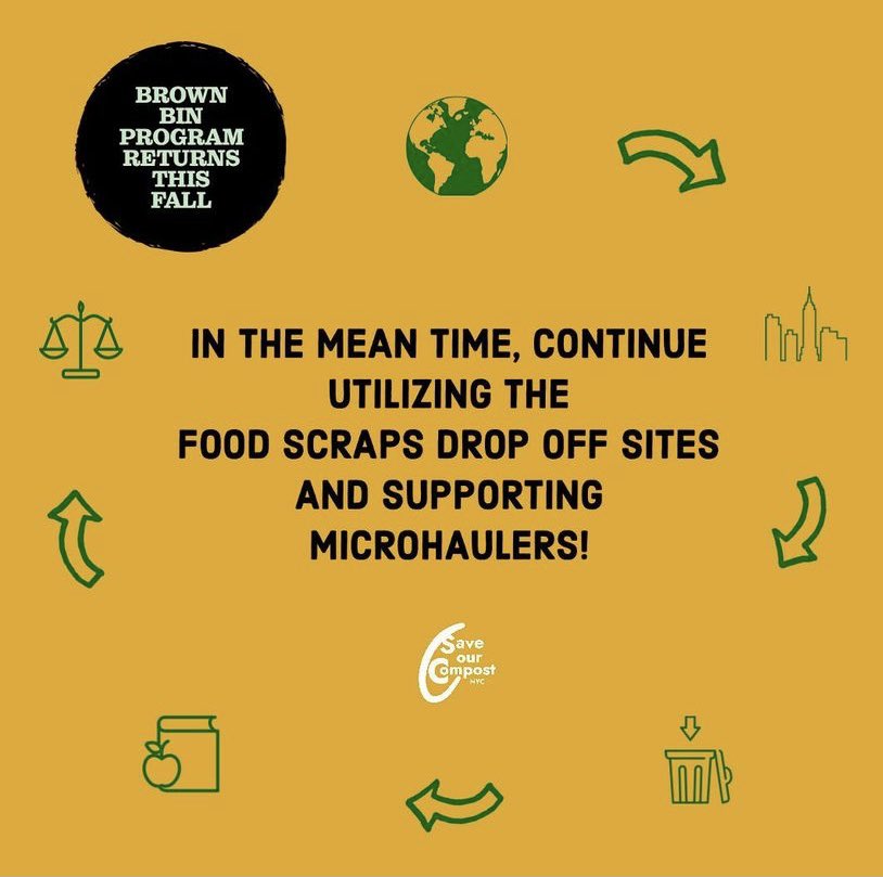 SaveNYCCompost's tweet photo. Great news! The brown bin program is back. However, for it to succeed, it needs maximum participation. Sign up today and encourage your friends and neighbors to sign up! https://t.co/bvVKkcirRN
