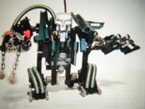 And here's the 'witch doctor', an early predecessor to the villain of bionicle, makuta. Surprisingly enough, it appears that he moves around via remote control. It also appears that the ball on chain weapon he has spins around as he walks. Really cool stuff if you ask me.