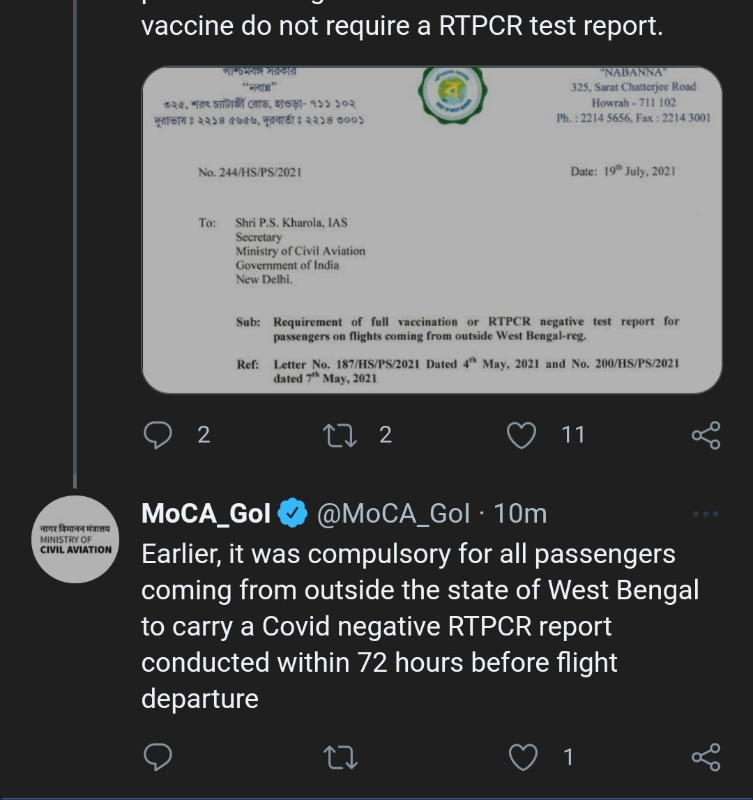 @IndiGo6E Please update ur #6ETravelAdvisory on d basis of this tweet for d convenience of all WB inbound passengers.