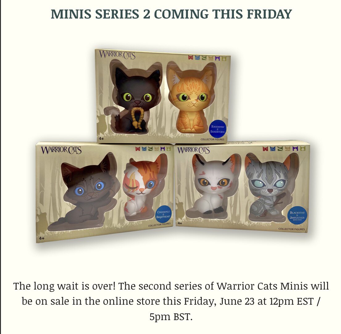 Warrior Cats Mews on X: Wave 2 of the Minis will be available to purchase  on Friday the 23rd 12pm EST/5pm BST! The packs are Brightheart and  Cinderpelt, Ravenpaw and Sandstorm, and