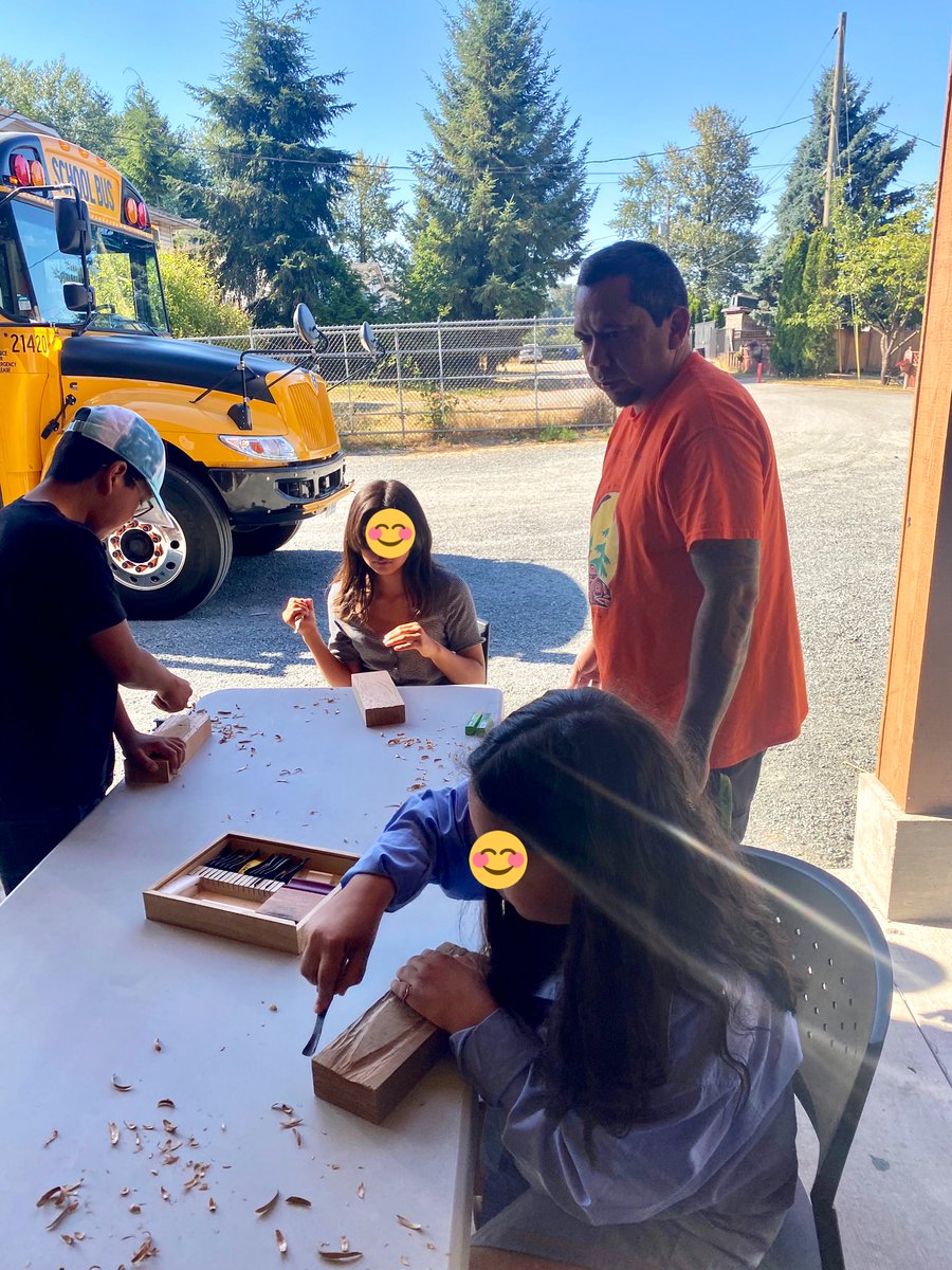 GaribaldiRebels's tweet photo. Busy day at #sd42 summer learning - drumming with Elder Coleen at MRSS, a story and button blankets with Ms Sandy at Hammond, and carving at Katzie First Nation with Mr Bailey! https://t.co/OLQZyxedU5
