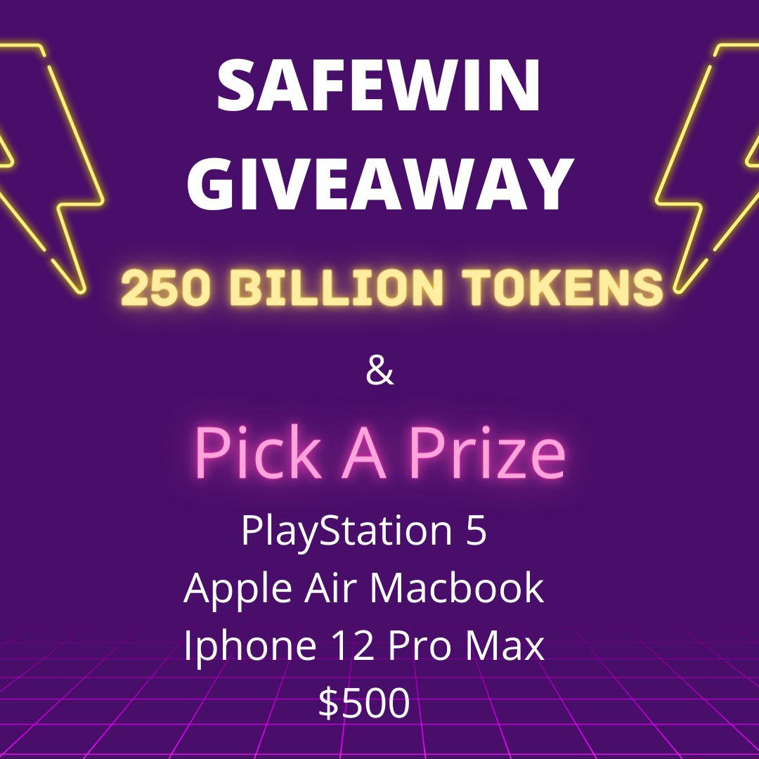 Check our amazing giveaway for this week! 
*T&amp;C available at safewin.org
#safewin #jointherevelution #Giveaways #BSCGems #Crypto #cryptocurrency