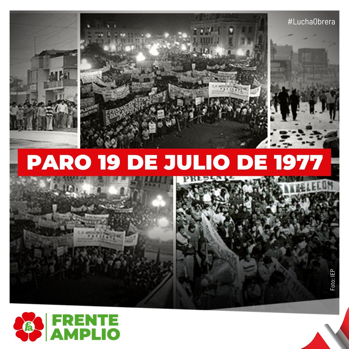 ✊🏼🇵🇪 #ParoNacional19J | La clase trabajadora en la gesta histórica del Paro del 77, como hasta hoy, peleó por mejores laborales y salariales ante el “paquetazo laboral”. Rendimos homenaje a los héroes del 77 y las familias de los más de 5000 dirigentes obreros despedidos.