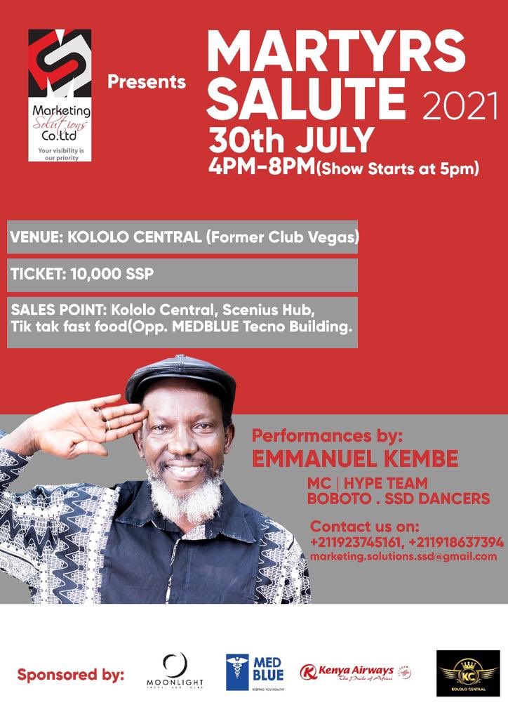 #SSOT here is good place to celebrate our #SouthSudan unsung heroes on #MartyrsSalute concert. Get your ticket today. Check poster for details
