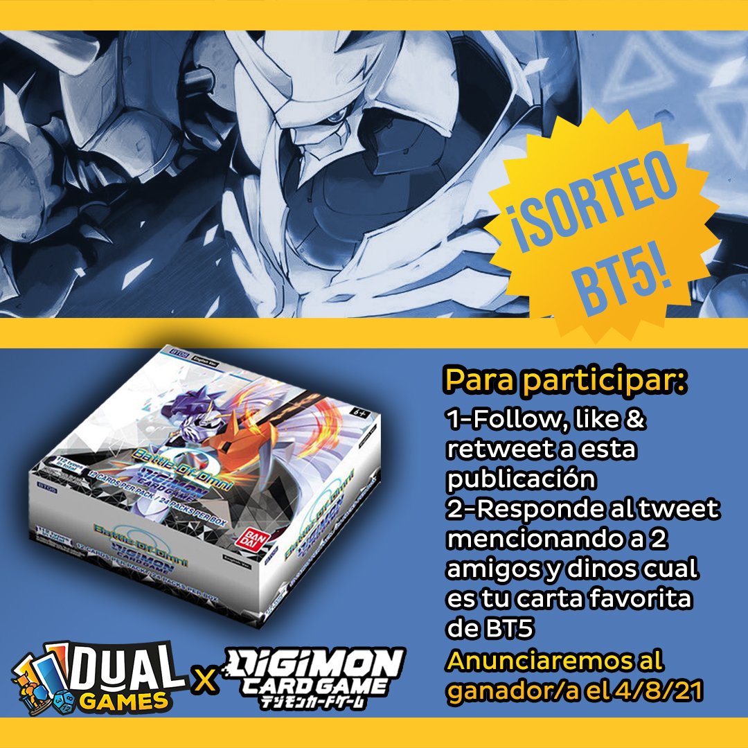 DualGames's tweet photo. ¡Sorteamos 2 cajas de Battle of Omni! ¡Una por aquí y otra desde nuestra cuenta de Instagram! Sigue los pasos y marca en el calendario el día 4 de Agosto donde anunciaremos a los ganadores 🔥🔥🔥🔥🔥
#DigimonCG #DigimonTCG #BattleofOmni #BANDAI #Digimon #BT5 https://t.co/0idOrwhyhM