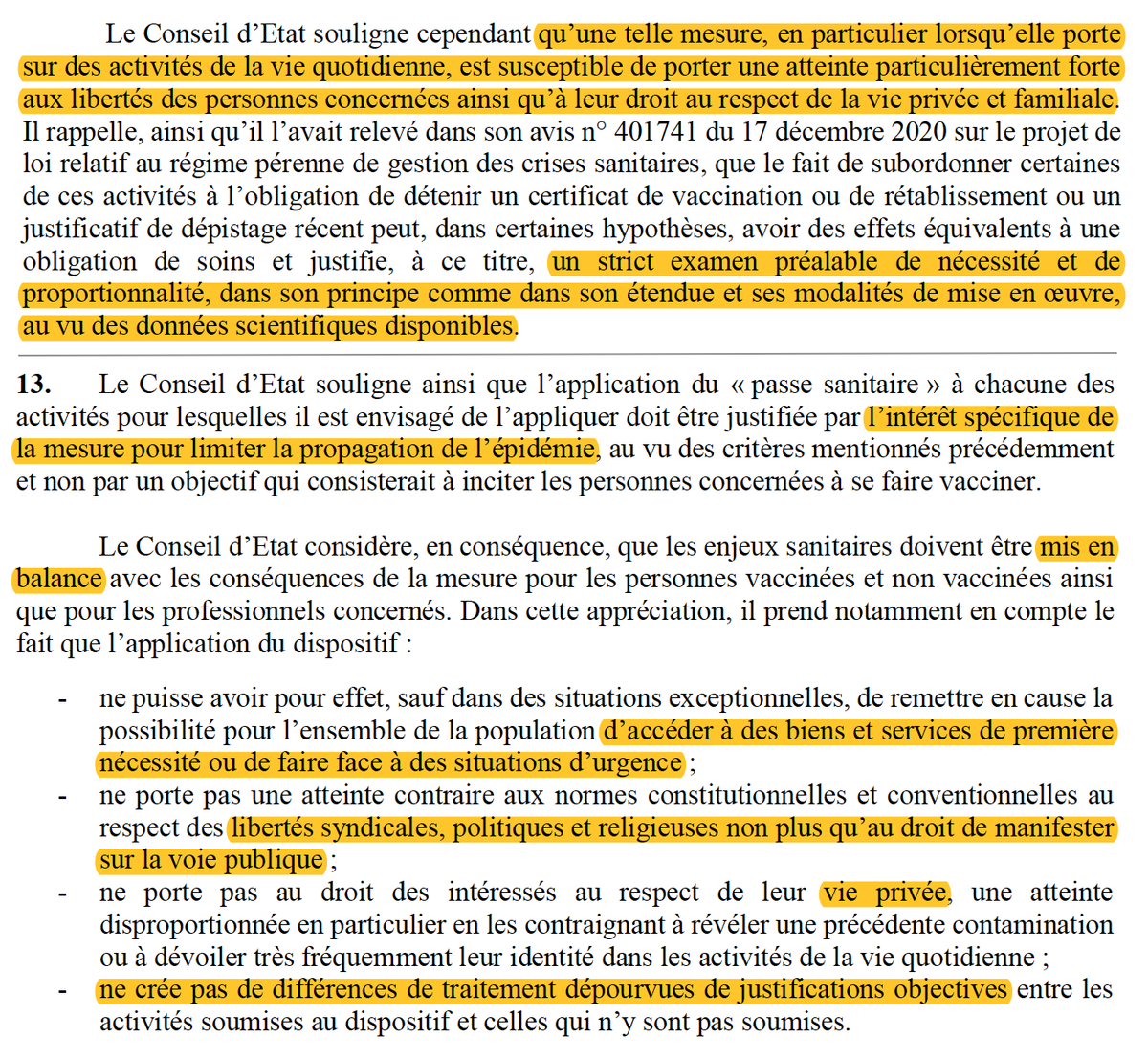 N_Hervieu's tweet photo. "Passe sanitaire" : Par son avis, le @Conseil_Etat (en formation consultative) valide le principe du "passe sanitaire".

Mais il fixe des limites &amp; même des lignes rouges (en précisant que ce dispositif vise à lutter contre l'épidémie, mais non à inciter à la #vaccination) https://t.co/Ebevq4eRX2