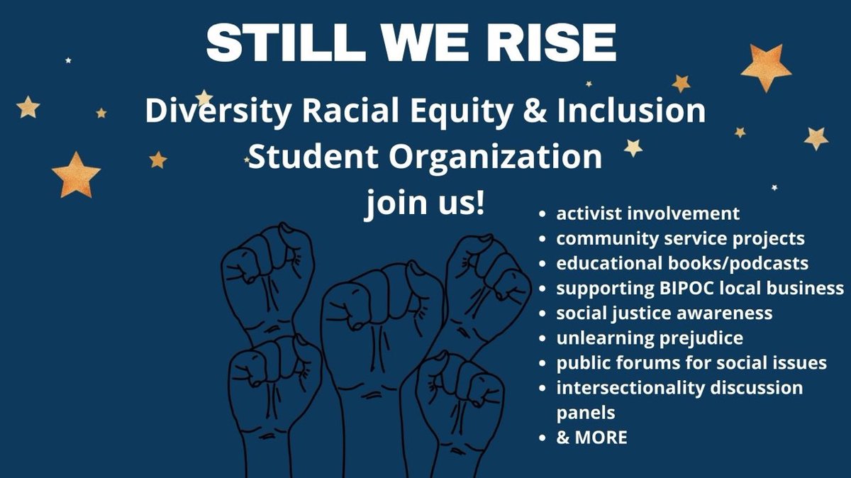 DStudentorg's tweet image. mavorgs.campuslabs.com/engage/organiz…  
Come join our new student organization Diversity Racial Equity &amp;amp; Inclusion ✊🏾✊🏽✊🏿✊🏼