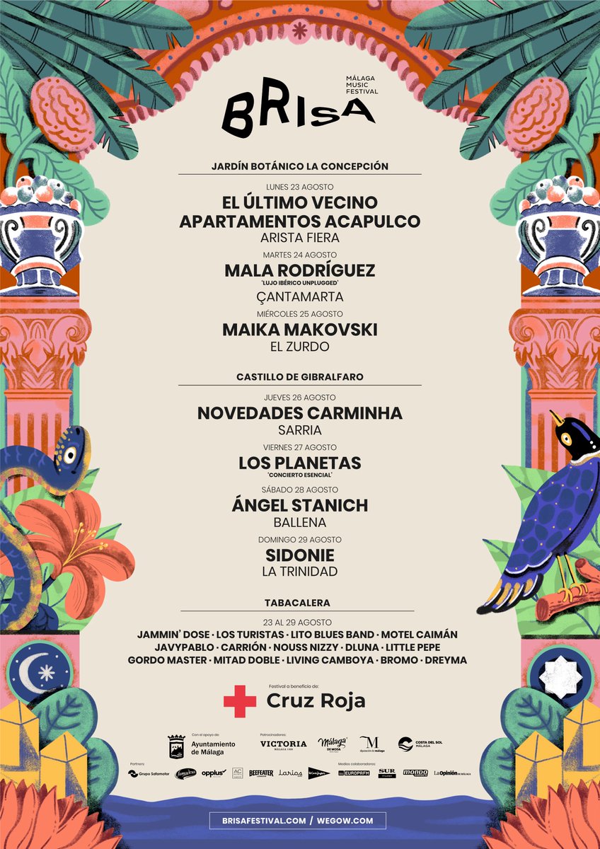✨¡¡Ya está aquí la programación completa del #BrisaFestival2021!! Más de 30 conciertos, 7 días de festival y 3 de los mejores escenarios de la ciudad para convertir a Málaga en la sede de la música actual. 
🎟️ Entradas ya a la venta🎟️ brisafestival.com
🔜23 al 29 de agosto