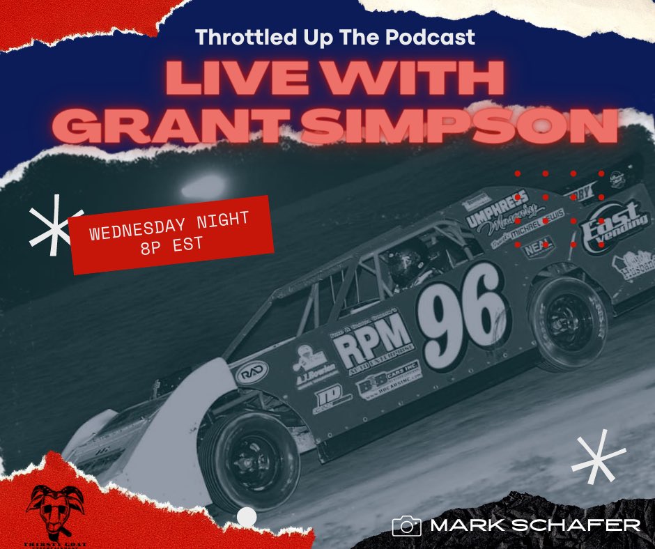 LIVE Wednesday Night at 8 PM EST

Grant Simpson Racing will be in studio to discuss the family history of racing in the Simpson family and talk about his 2021 season so far!

Watch LIVE on Facebook, Twitter, YouTube, or Twitch.