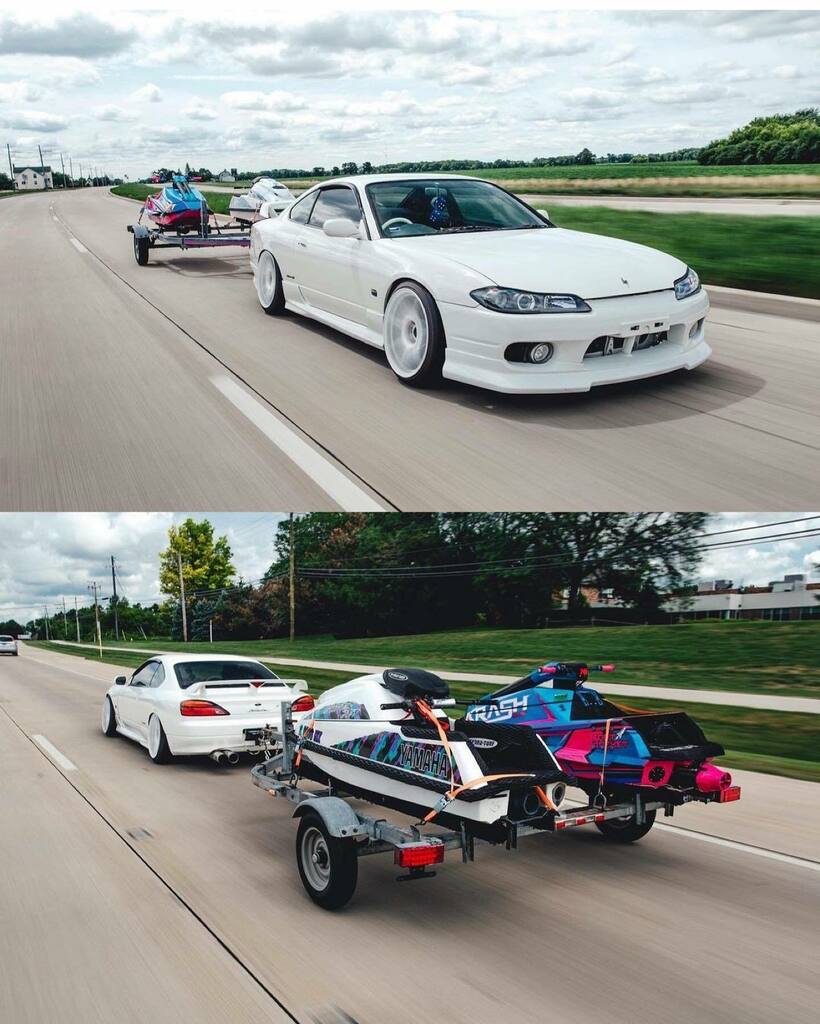 LoweredLife's tweet photo. Best tow rig ever?😂🔥🚤
Via @john_incaudo #loweredlifestyle
.
.
#s15 #s15silvia #ka24det #nissan #silvia #lowered #slammed #stance #towrig #jetskis #fitment #workwheels #static https://t.co/IZfRrALvQ6 https://t.co/BqZ5iaQpfV