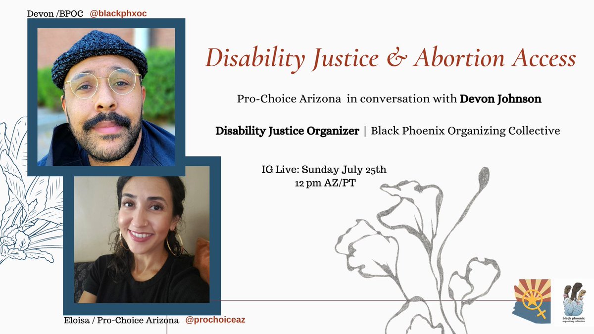 The disability community is often an afterthought in our movement work, even within the Repro Rights, Justice, and Abortion Access space. We're holding this conversation on IG next Sunday with our AZ RJ Coalition partner @blackphxoc Calling y'all in to learn #disabilityinclusion